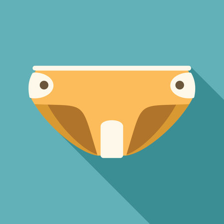 Yellow baby diaper icon in flat design style with long shadow on turquoise blue backgroundのイラスト素材