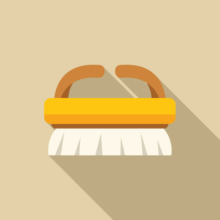 Cleaning brush with wooden handle lying on beige background with long shadowのイラスト素材