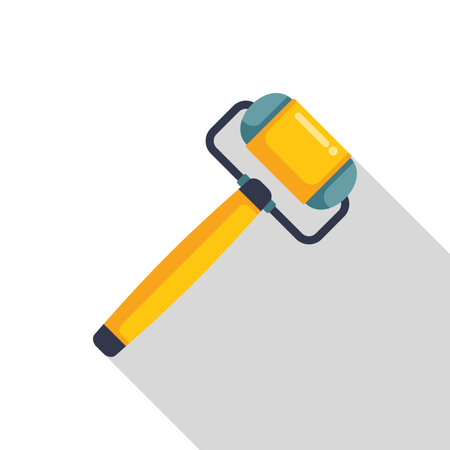 Yellow paint roller is painting a wall with a long shadowのイラスト素材