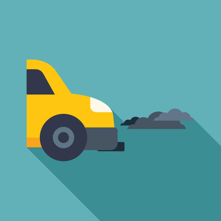 Yellow car polluting the air by emitting black smoke from its exhaust pipeのイラスト素材