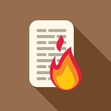 Illustration featuring a sheet of paper with lines of text, partially covered by a stylized flameのイラスト素材