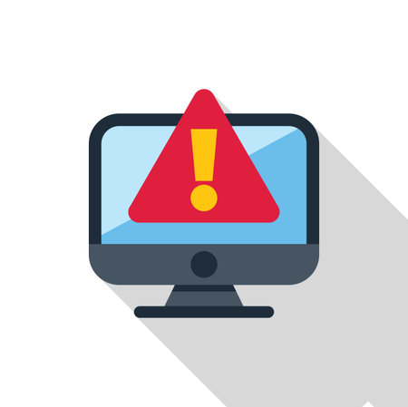 Computer screen displaying a warning sign, indicating a potential error or security threatのイラスト素材