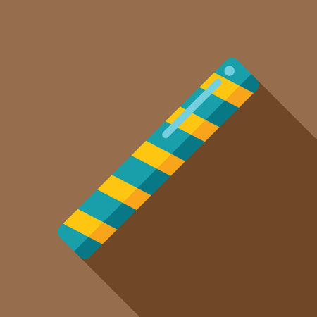 Blue and yellow striped pen with a long shadow on a brown background, writing and drawing conceptのイラスト素材