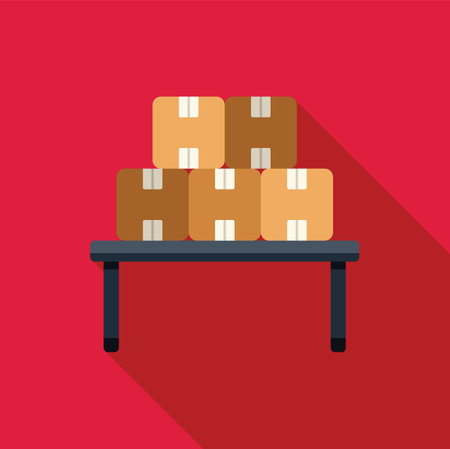 Cardboard boxes with fragile stickers are sitting on a metal table in a warehouseのイラスト素材