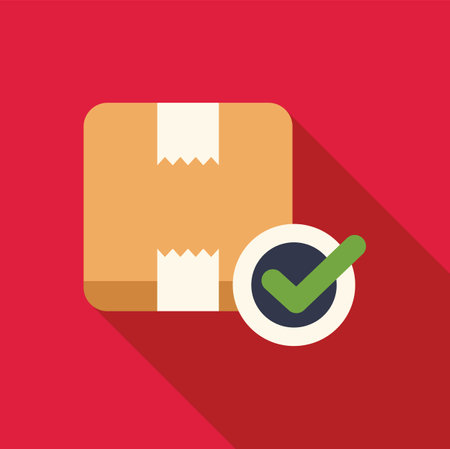 Cardboard box sealed with tape, showing a checked symbol, representing a successful deliveryのイラスト素材