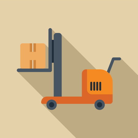 Illustration of an orange forklift lifting a cardboard box, perfect for logistics and delivery themesのイラスト素材