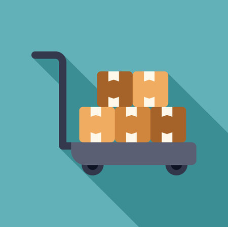 Warehouse hand truck carrying cardboard boxes, symbolizing logistics, delivery, and efficient cargo transportationのイラスト素材