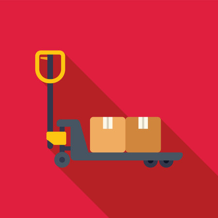 Pallet jack is transporting boxes in a warehouse, representing efficient supply chain management and logistics operationsのイラスト素材