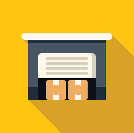 Warehouse building with closed roller shutter door is waiting for loading boxesのイラスト素材