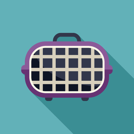 Purple pet carrier with grid for safe and comfortable transporting of cats or small dogsのイラスト素材