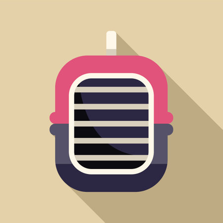 Pink and blue pet carrier closed with long shadow, for safe transportation of animalsのイラスト素材
