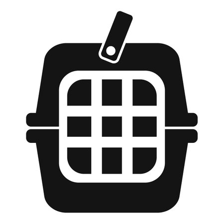 Black silhouette icon of a plastic pet carrier with a handle for safe and comfortable transportation of cats and dogsのイラスト素材