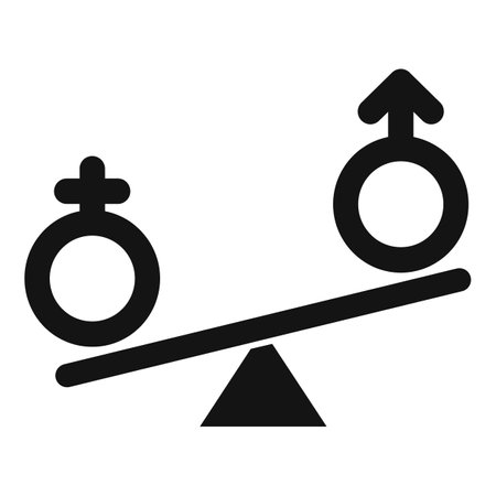 Simple icon of a seesaw showing gender equality with male and female symbol at its endsのイラスト素材