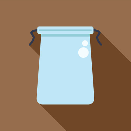 Minimalist icon of a blue cloth bag for gift packaging with a long shadowのイラスト素材