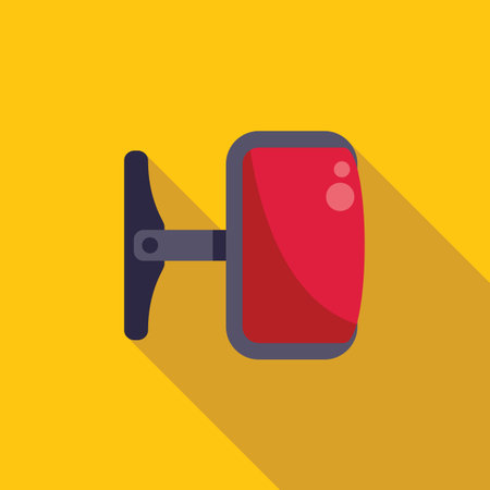 Red rear view mirror hanging on a yellow background with a long shadowのイラスト素材