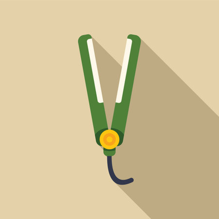 Green hair straightener making styling easy and accessible, perfect for showcasing hair care and beauty routinesのイラスト素材