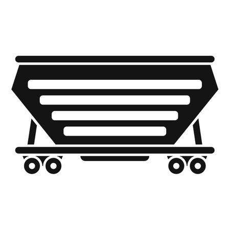 Black silhouette of an empty open top hopper car standing on rails used for mass transportation of various loose bulk cargoのイラスト素材