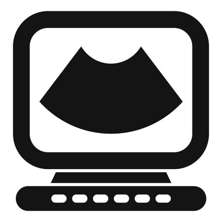 Black and white icon of an ultrasound machine displaying a fetus during a medical examのイラスト素材
