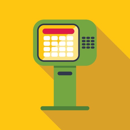 Ticket machine issuing a ticket with a yellow background, ideal for transportation topicsのイラスト素材