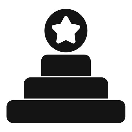 Black glyph icon representing a star reaching the top of a pyramid, symbolizing the achievement of a goalのイラスト素材