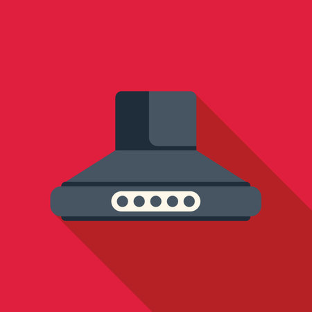 Kitchen exhaust hood extractor fan is filtering cooking smells on a red backgroundのイラスト素材