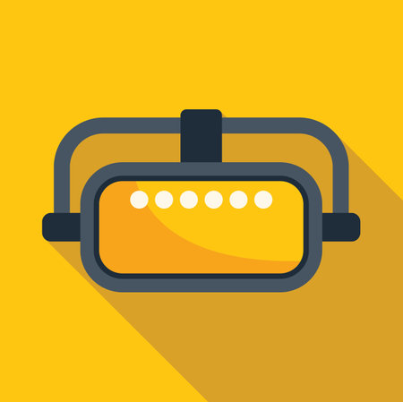 Virtual reality device showing augmented reality experience with a bright yellow backgroundのイラスト素材