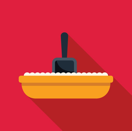 Cat litter box with a scoop resting on top of a full tray, ready to be cleaned by ownerのイラスト素材