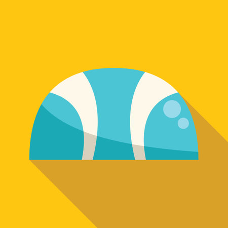 Blue and white semicircle with bubbles casting shadow on yellow background, in flat designのイラスト素材