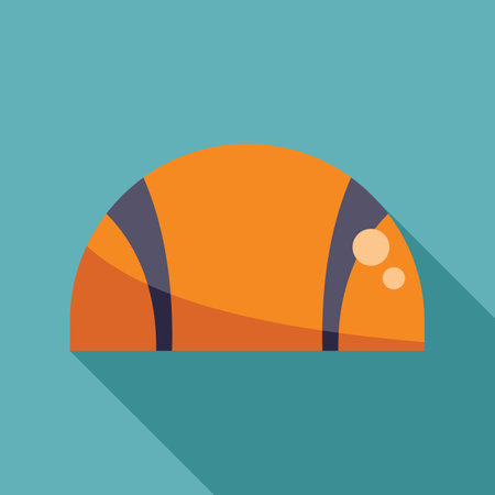 Orange basketball ball logo with long shadow on turquoise backgroundのイラスト素材