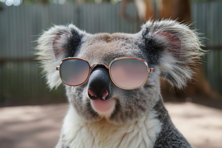 A charming koala bear dons a pair of trendy sunglasses, looking cool and fashionableの素材