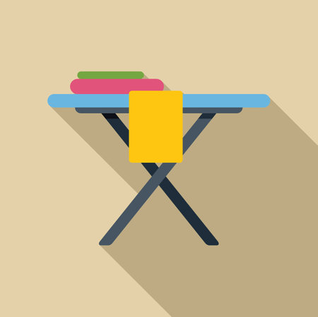 Ironing board with folded clothes waiting for ironing at homeのイラスト素材