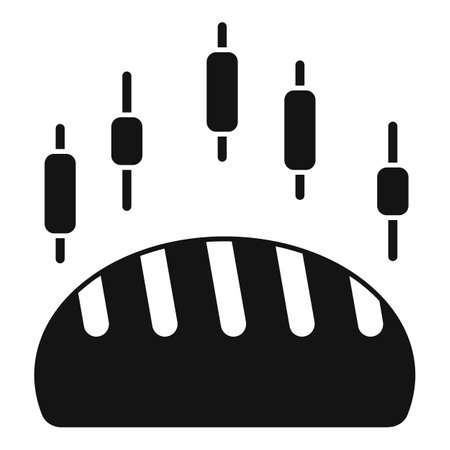 Black and white icon of bread with stock market candlesticks, representing investment opportunities in the food sectorのイラスト素材