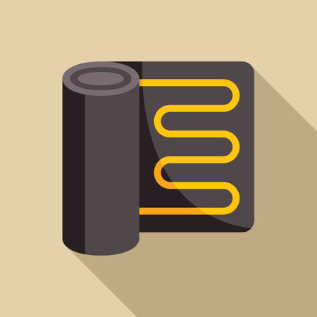 Black underfloor heating mat unrolling with yellow heating cableのイラスト素材