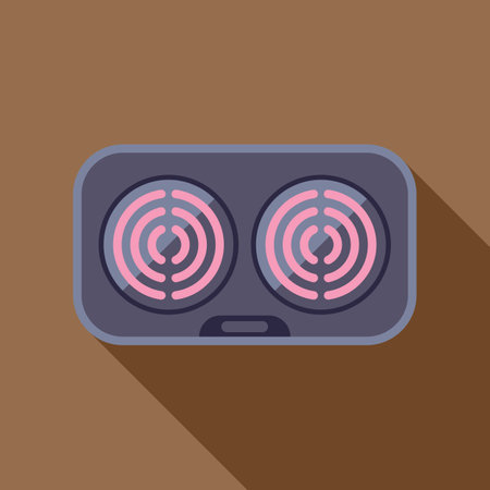 Electric hob with two burners turned on flat design illustration with long shadow on brown backgroundのイラスト素材
