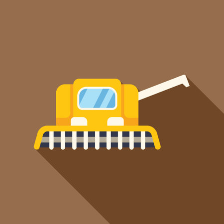 Combine harvester gathering crops on a field, flat design icon with long shadowのイラスト素材