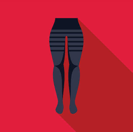 Flat design icon of woman legs wearing compression stocking pantyhose with long shadow effect on red backgroundのイラスト素材