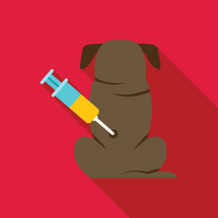 Veterinarian giving vaccine injection to dog during appointment in veterinary clinicのイラスト素材