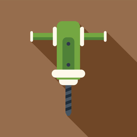 Green jackhammer breaking ground, construction equipment, flat design iconのイラスト素材