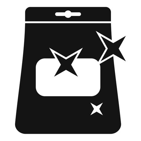 Black foil food package packaging with stars for snacks or other productsのイラスト素材