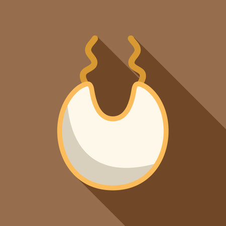 Simple icon of white baby bib with yellow edging, hanging on brown backgroundのイラスト素材