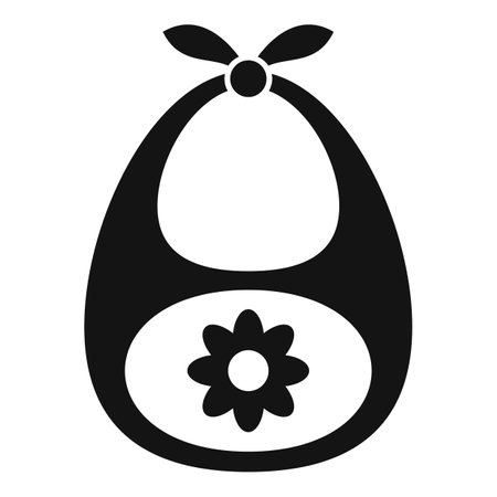 Black and white icon of a baby bib decorated with a flower, perfect for websites and mobile appsのイラスト素材