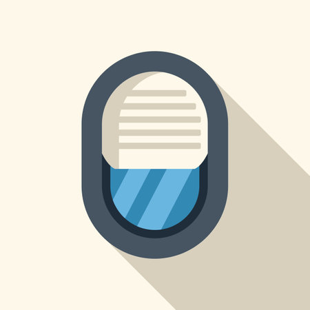 Airplane window with the shade partially closed, revealing a glimpse of the blue sky belowのイラスト素材