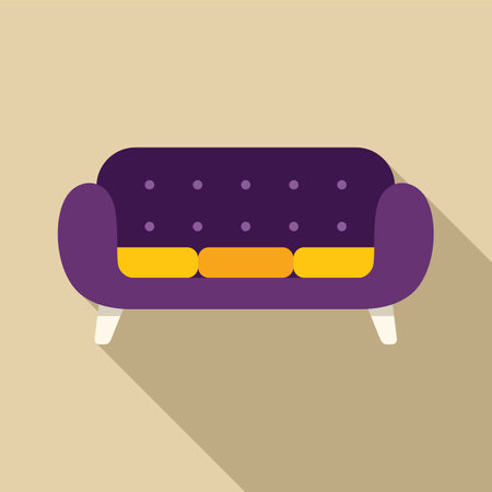 Purple sofa with yellow pillows is standing in an empty roomのイラスト素材
