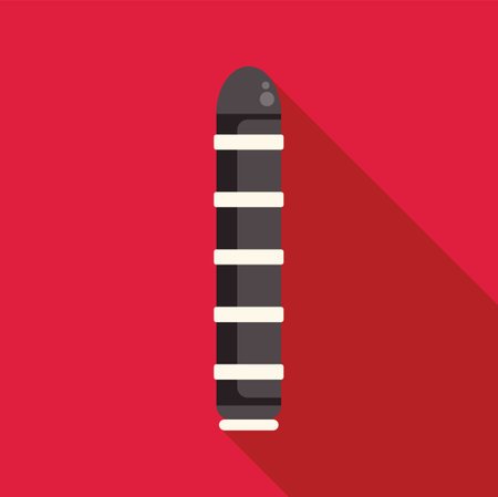 Black and white striped traffic cone standing on red background, safety and regulation conceptのイラスト素材