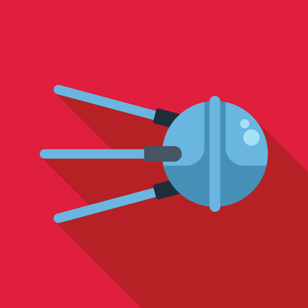 Space satellite with long antennas transmitting signals while orbiting earthのイラスト素材