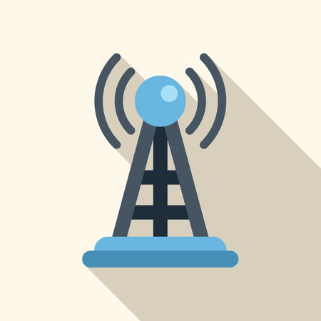 Tall radio tower with a blue sphere on top is transmitting signals, representing communication and connectivityのイラスト素材