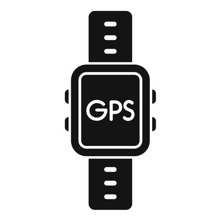 Black glyph icon of a smartwatch showing gps functionality, representing location tracking and navigation capabilitiesのイラスト素材