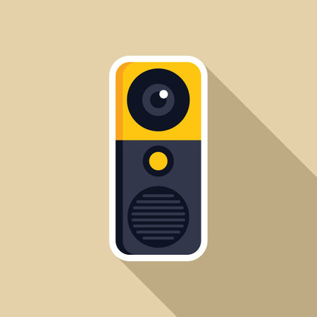 Yellow and black security camera is observing with a long shadow on a beige backgroundのイラスト素材