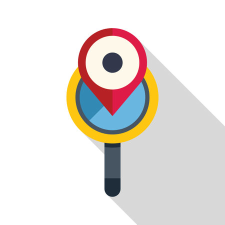 Magnifying glass pointing location on a map with a red pin icon, symbolizing searching for a placeのイラスト素材