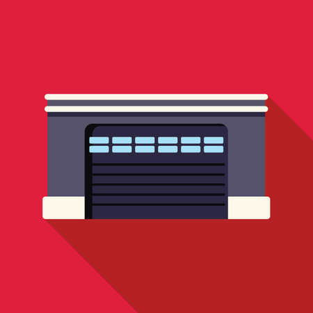 Modern garage door is closing with a red wall in the backgroundのイラスト素材